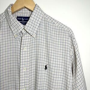 Vintage Ralph Lauren Blake Shirt Large White Gold Black Plaid Cotton Hong Kong